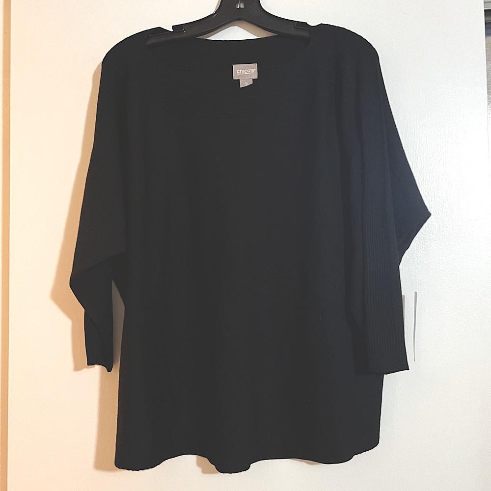 Chicos Black Tunic Sweater size 2 (12) - NWT